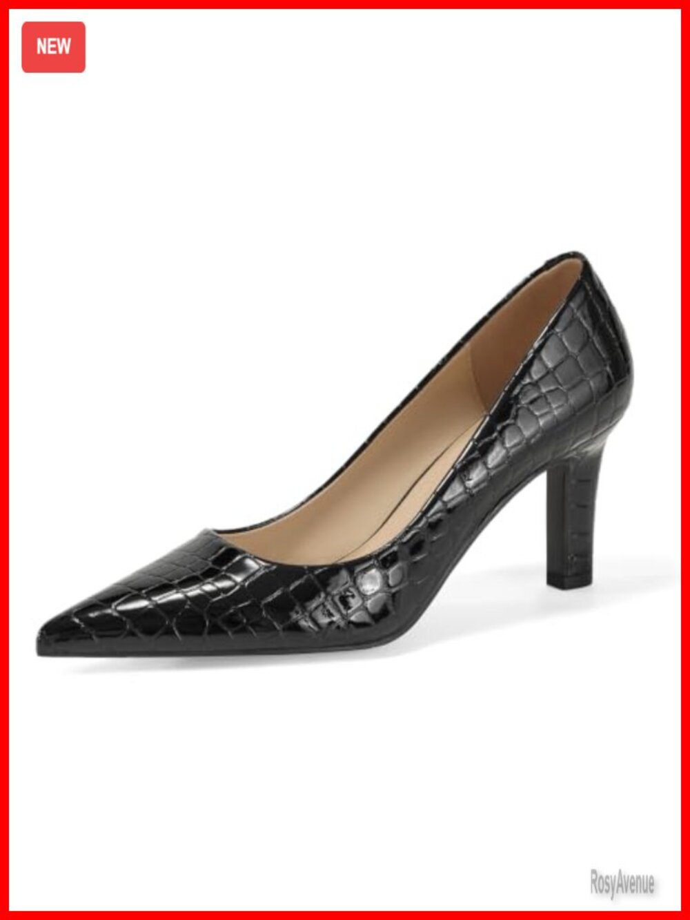 Womens Pointed Toe Block Heel Pumps Faux Leather Slip On Dress Shoes